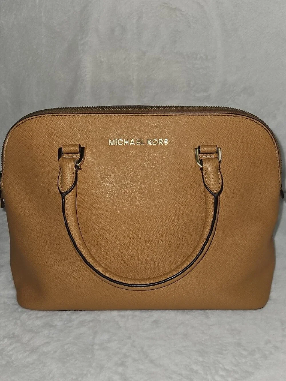 MICHAEL KORS Cognac Dome Satchel with Gold Hardware